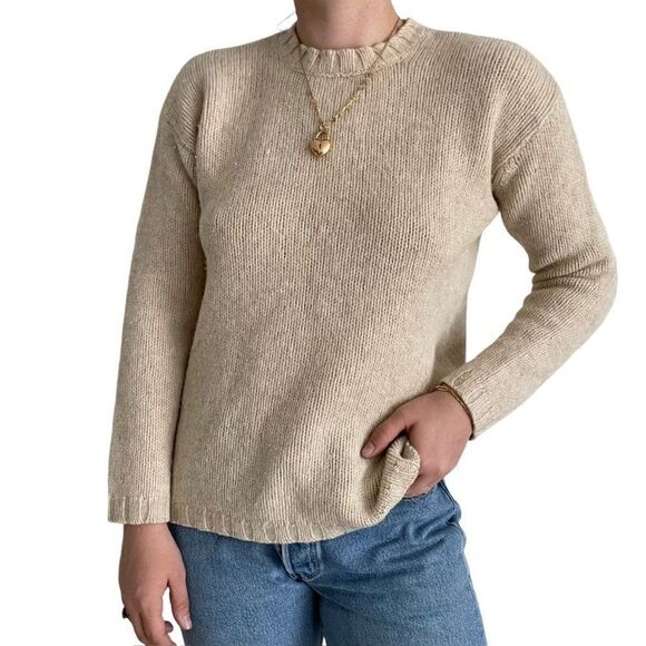 Vintage J. Crew Womens Cream 100% Wool Preppy Crewneck Sweater Sz S - Picture 2 of 8